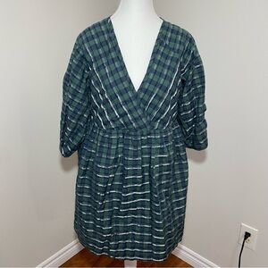 Madewell Women's Green and Navy Plaid Dress Small
